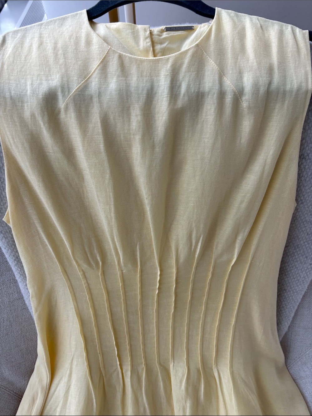 Elie Tahari French Vanilla Linen Blend Midi Dress Gathered Waist - Retail: $395 - Picture 3 of 7